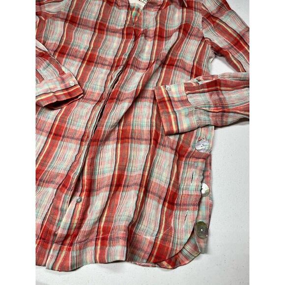Soft Surrounding Red Plaid Shell Button Down Size Blouse Size Small - Picture 2 of 8